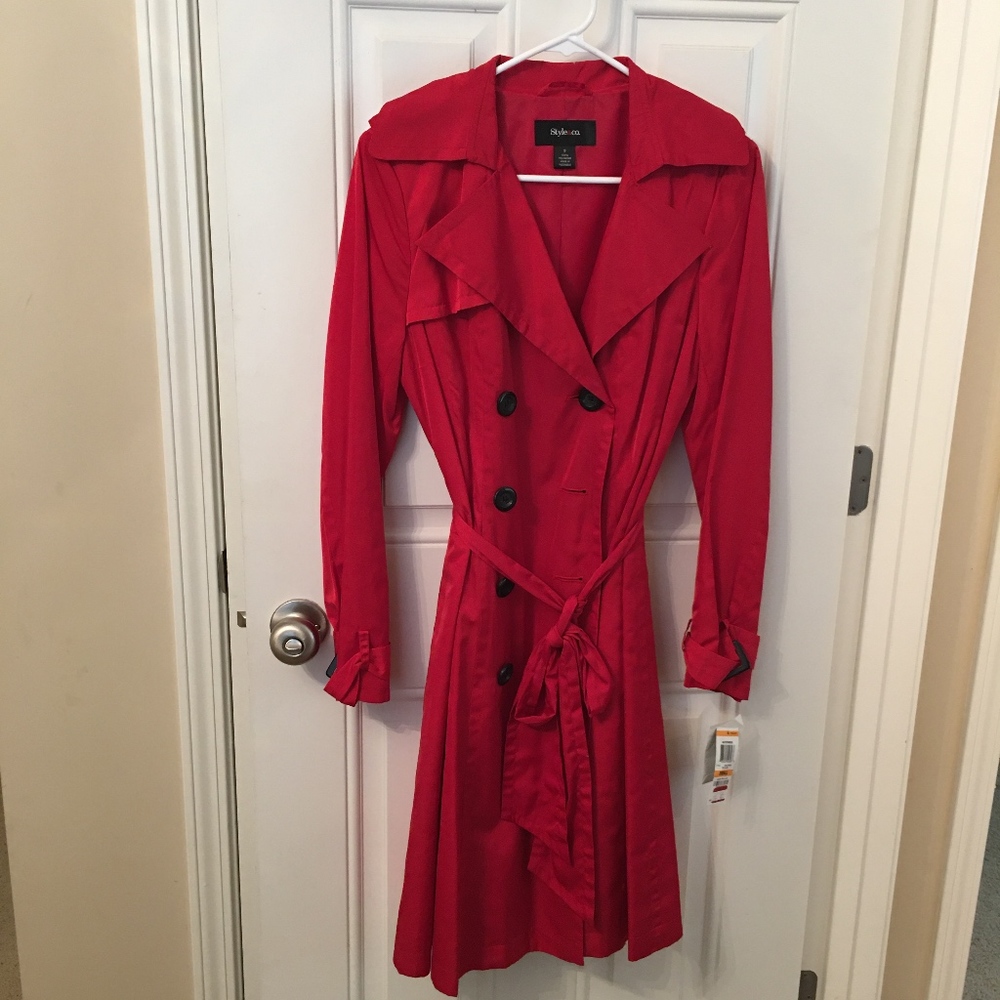 Red trench coat. NWT